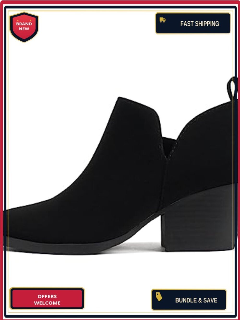 Women's Pointed Toe V Cut Stacked Chunky Low Heel Ankle Bootie with Side Zipper